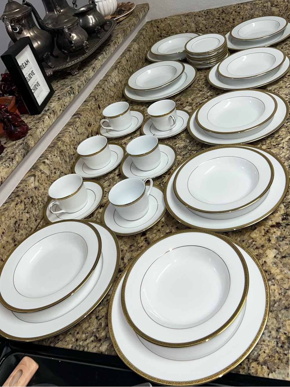 Classic White Porcelain Dinnerware Set with Gold Rim - Elegant Home Dining